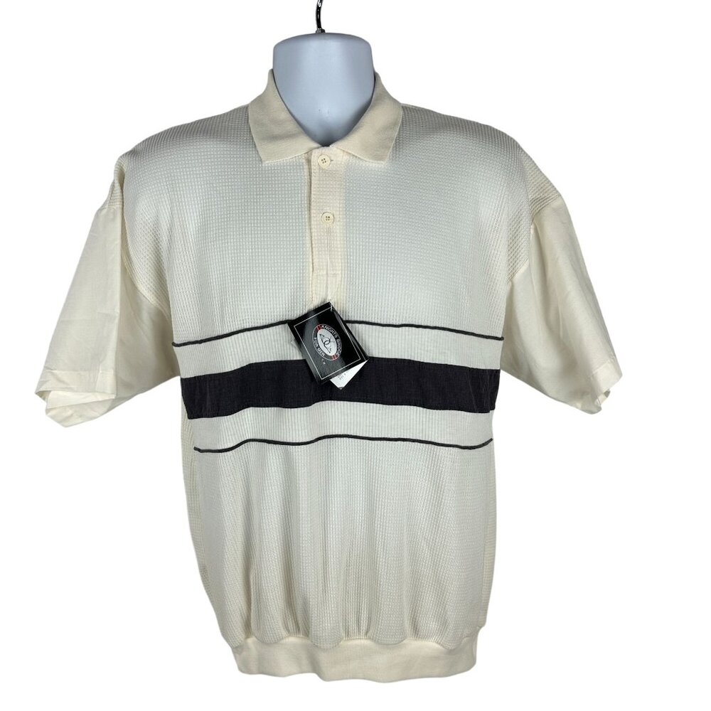Knightsbridge Mens Short Sleeve Polo Shirt Beige & Black Stripe Size L